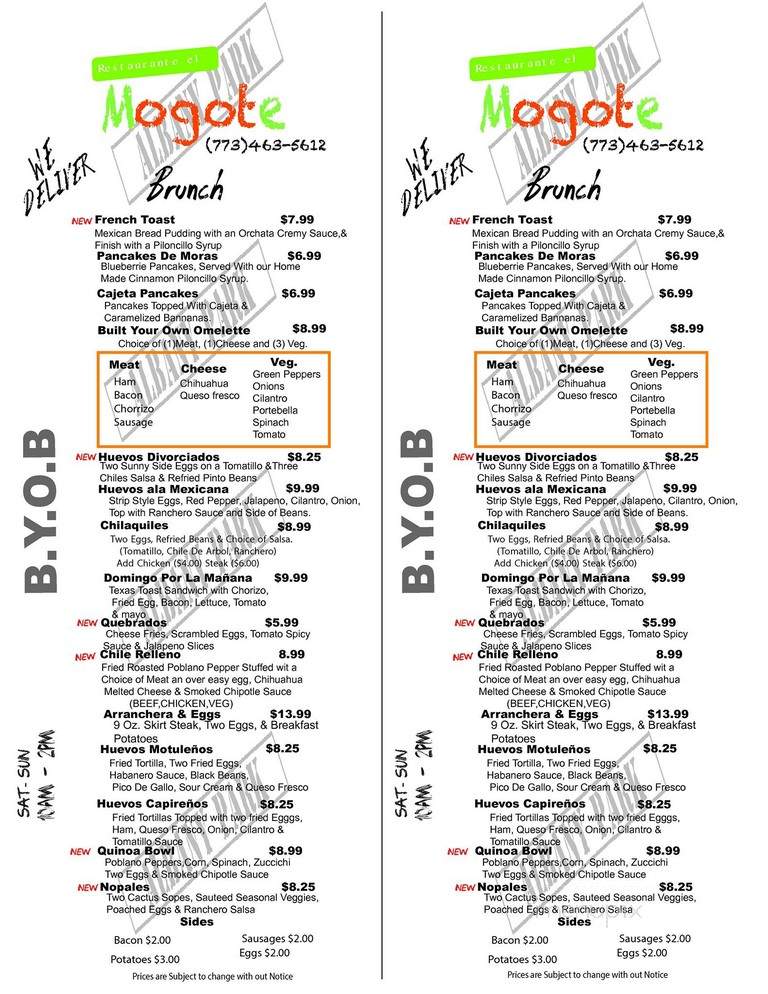 Restaurante El Mogote - Chicago, IL menu_pic
