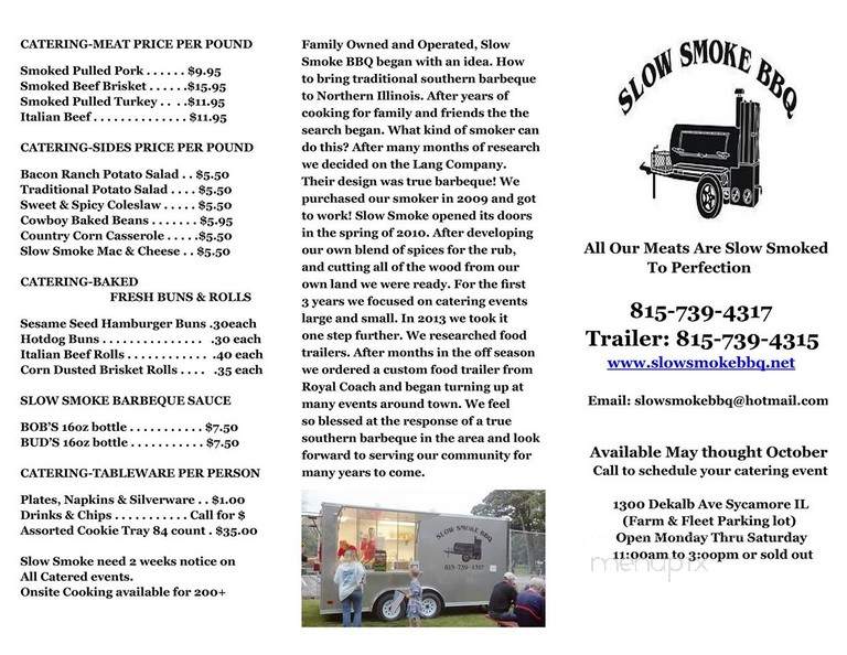 Slow Smoke BBQ - Sycamore, IL menu_pic