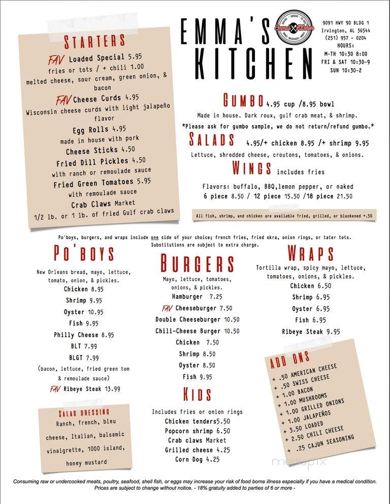 Emmas Kitchen - Chicago, IL menu_pic