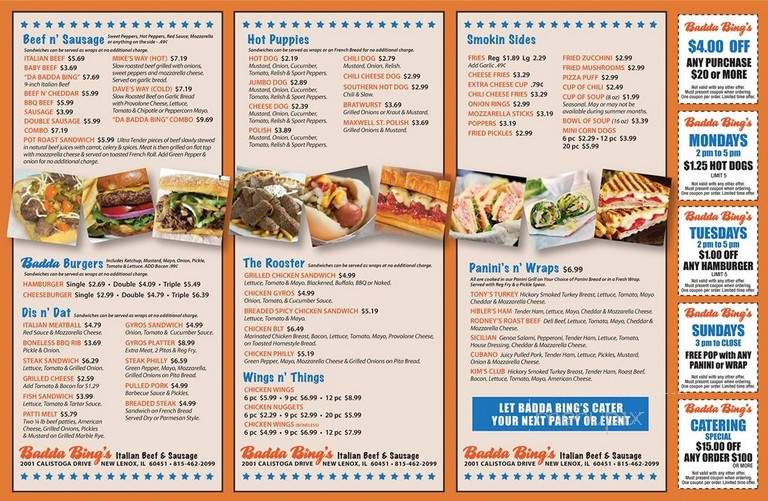Badda Bing's - New Lenox, IL menu_pic