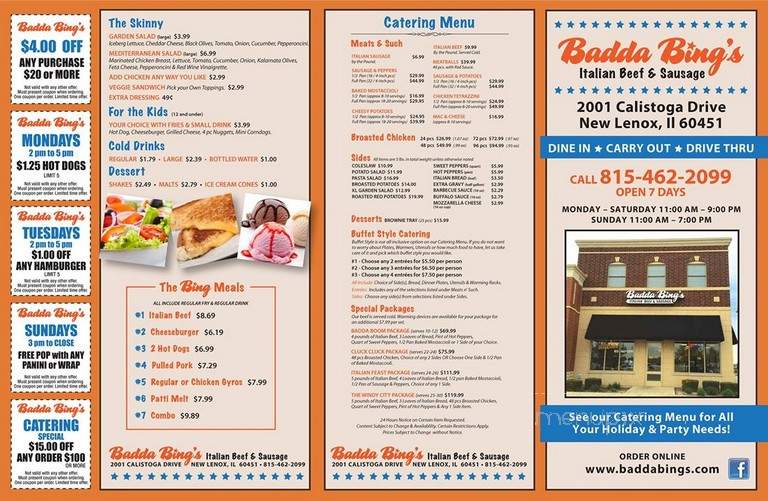 Badda Bing's - New Lenox, IL menu_pic