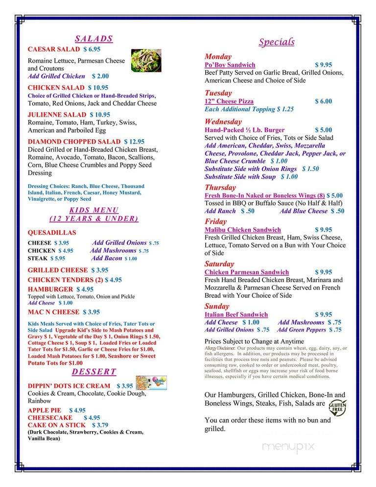 Diamond Billiards Bar & Grill - Lockport, IL menu_pic