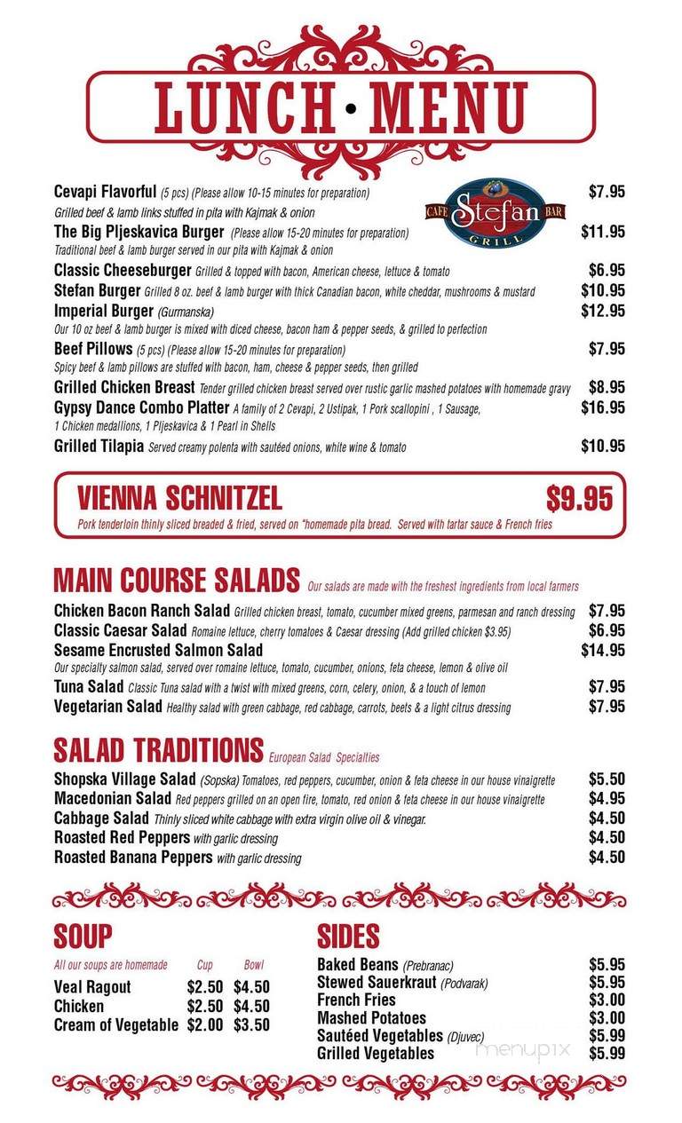 Stefan Cafe Bar Grill - Hodgkins, IL menu_pic