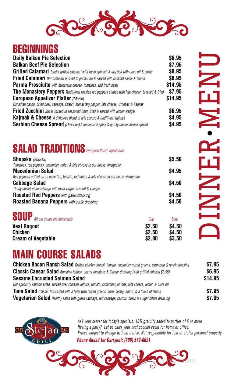 Stefan Cafe Bar Grill - Hodgkins, IL menu_pic