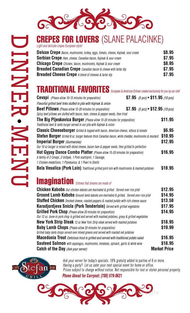 Stefan Cafe Bar Grill - Hodgkins, IL menu_pic