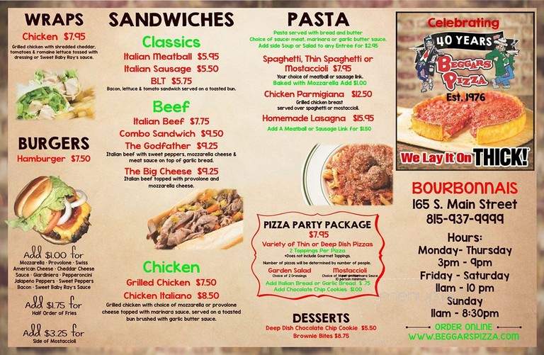 Beggars Pizza - Bourbonnais, IL menu_pic