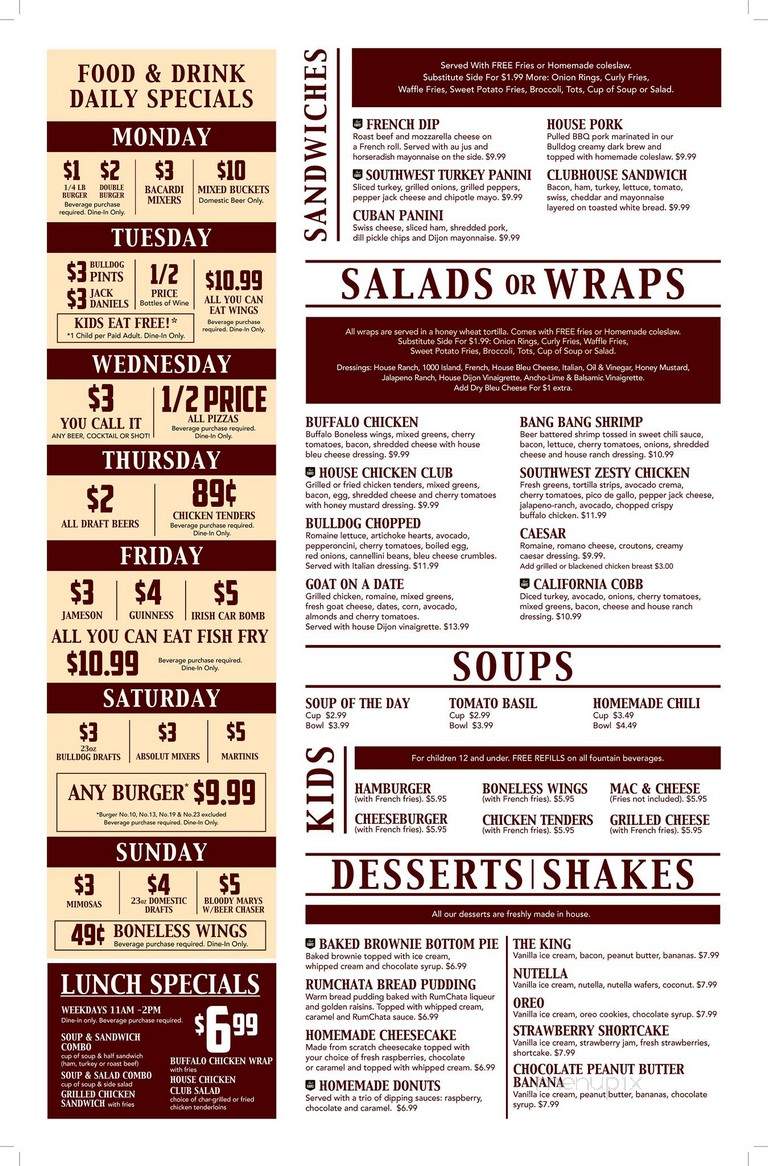 Bulldog Ale House - North Aurora, IL menu_pic