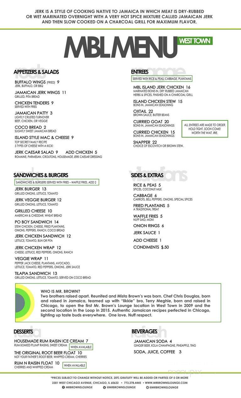Mr. Brown's Lounge - Chicago, IL menu_pic