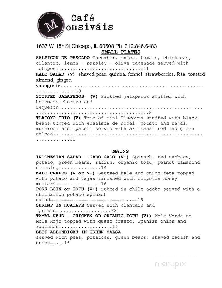 Cafe Monsivais - Chicago, IL menu_pic