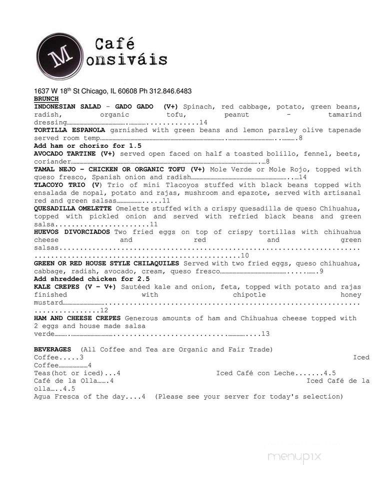 Cafe Monsivais - Chicago, IL menu_pic