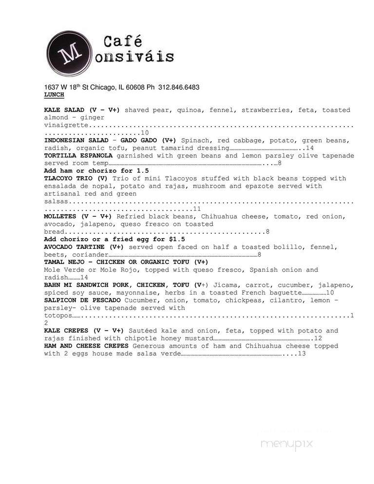 Cafe Monsivais - Chicago, IL menu_pic