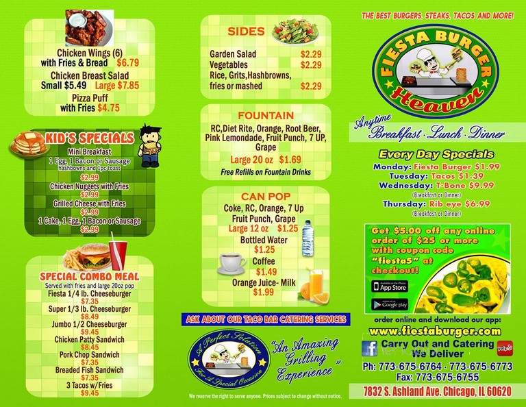 Fiesta Burger Heaven - Chicago, IL menu_pic