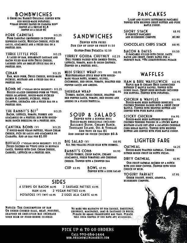 The Growling Rabbit - Chicago, IL menu_pic