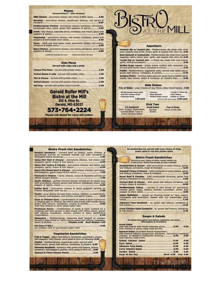 Bistro At the Mill - Gerald, MO menu_pic