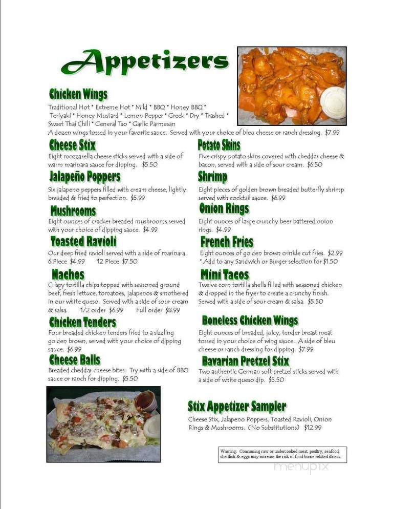 Stix & Steins - Farmington, MO menu_pic