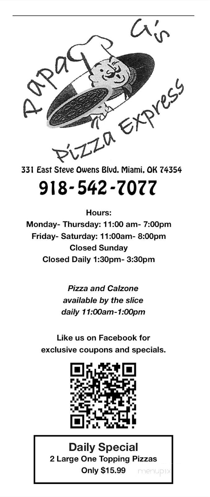 Papa G's Pizza Express - Miami, OK menu_pic