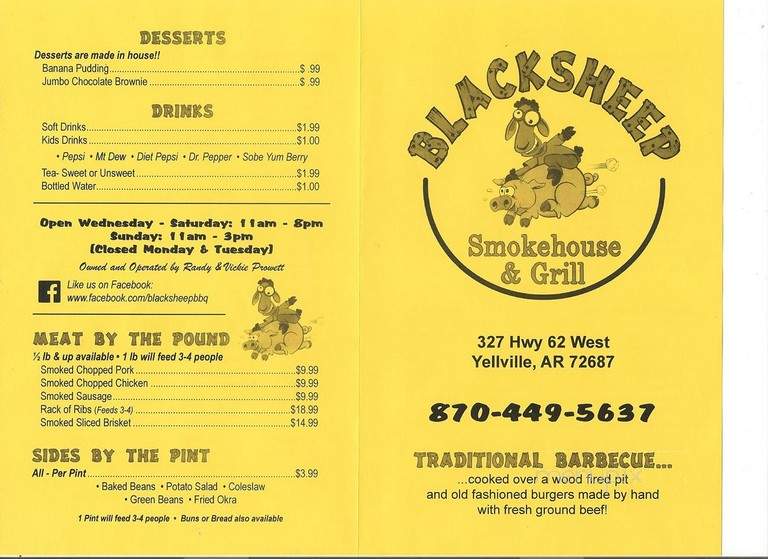 Blacksheep Joe's BBQ - Yellville, AR menu_pic