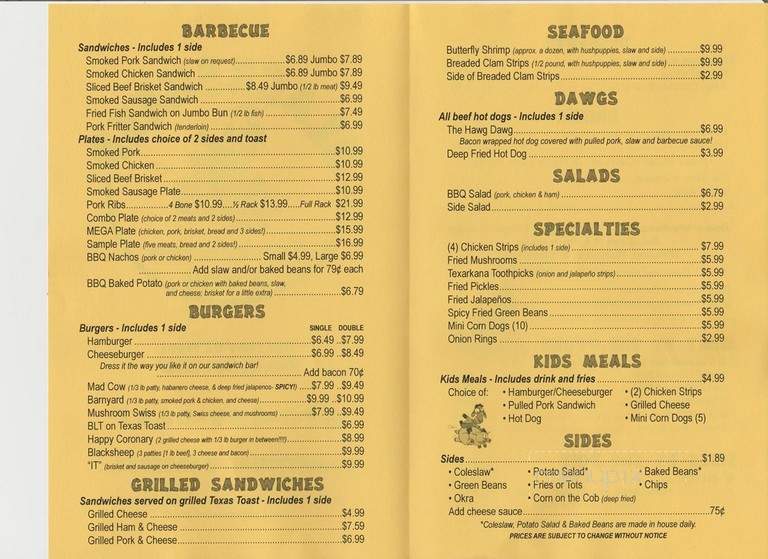 Blacksheep Joe's BBQ - Yellville, AR menu_pic