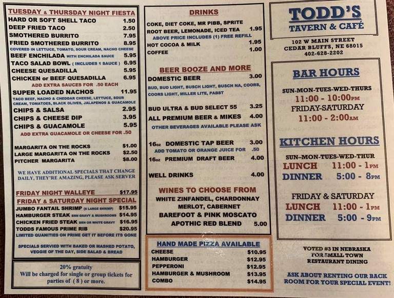 Todd's Tavern and Cafe - Cedar Bluffs, NE menu_pic