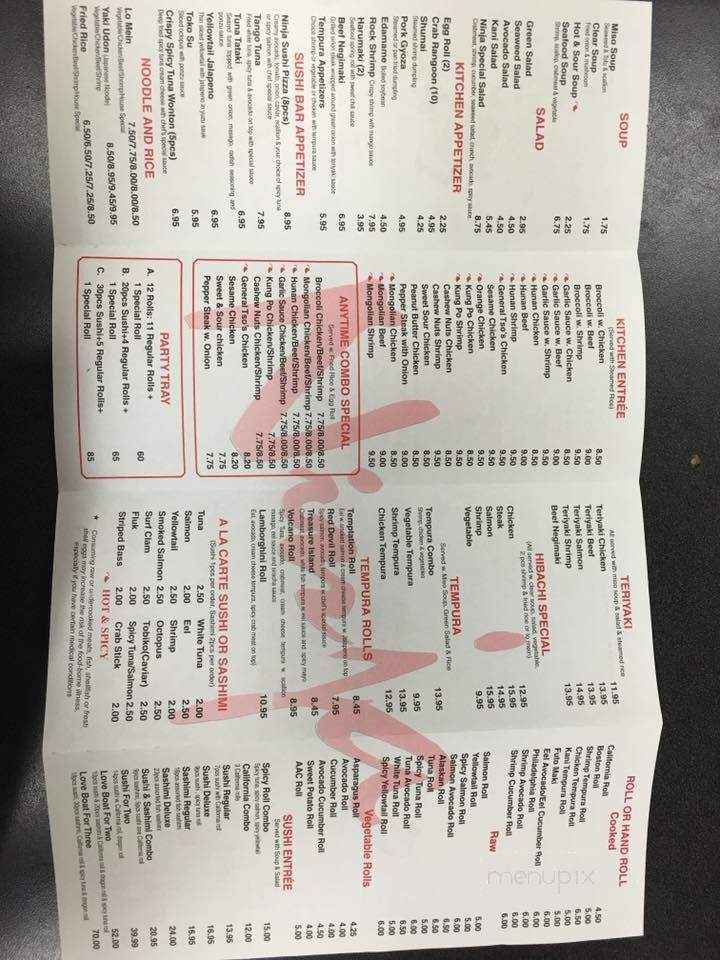 NINJA Restaurant - Lincoln, NE menu_pic