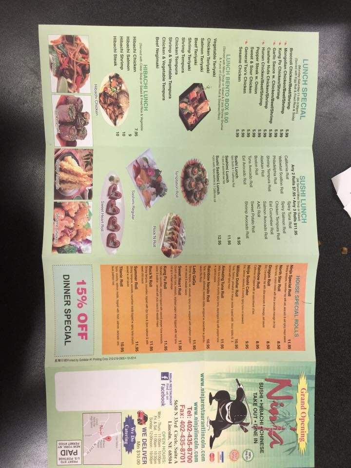 NINJA Restaurant - Lincoln, NE menu_pic