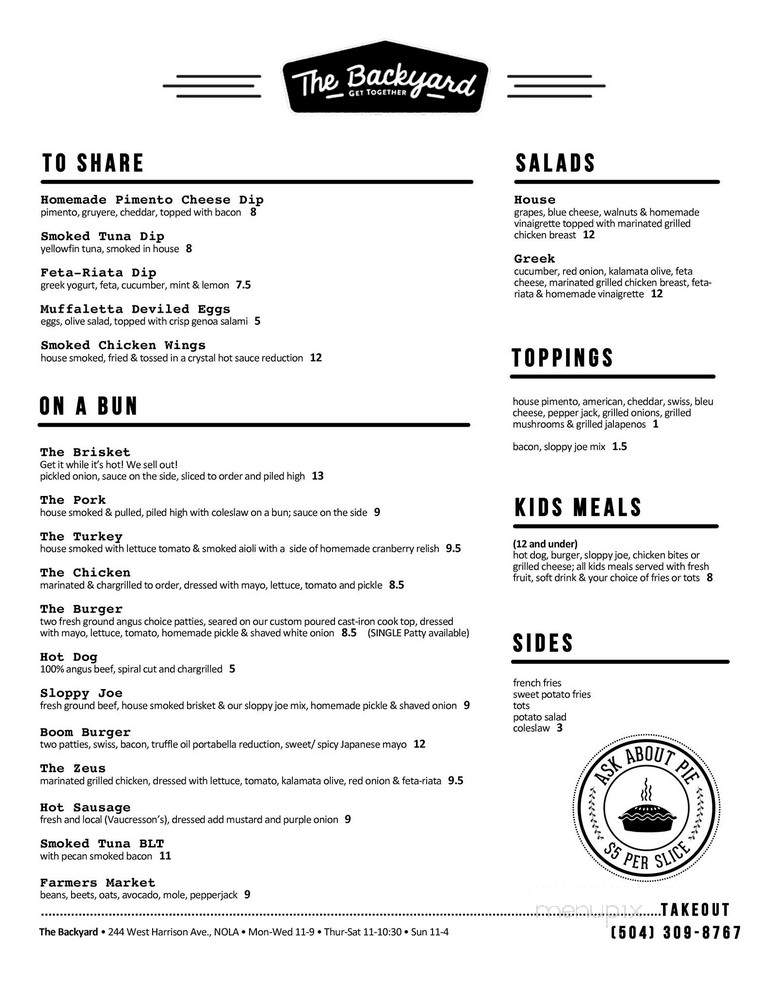 The Backyard - New Orleans, LA menu_pic