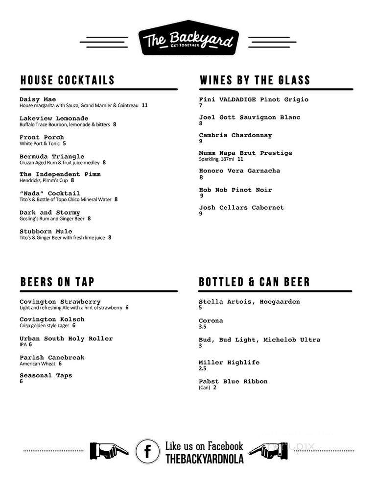 The Backyard - New Orleans, LA menu_pic
