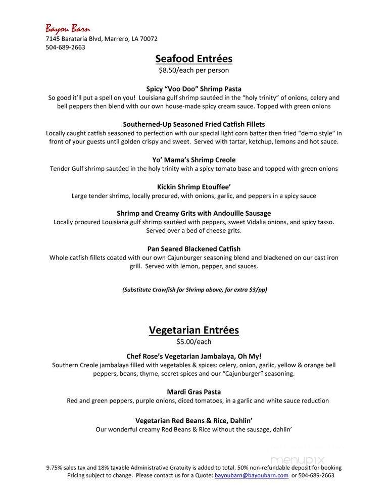 Bayou Barn - Marrero, LA menu_pic