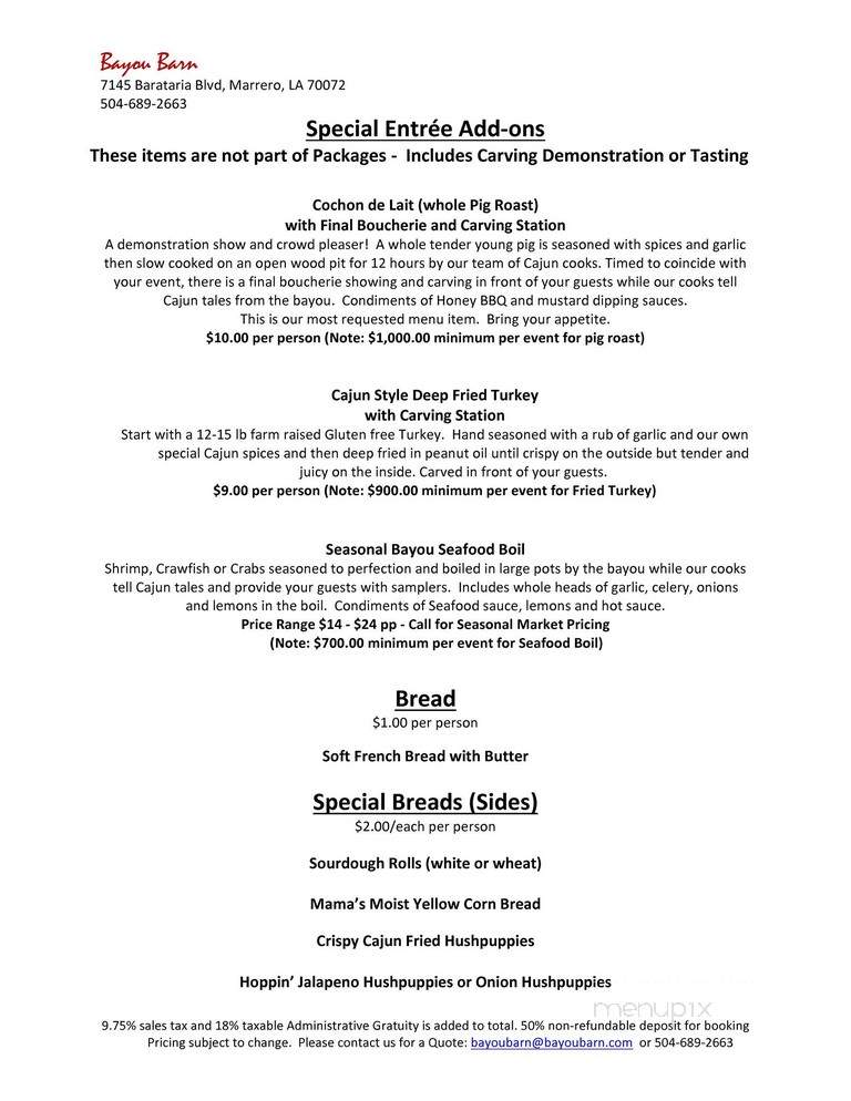 Bayou Barn - Marrero, LA menu_pic