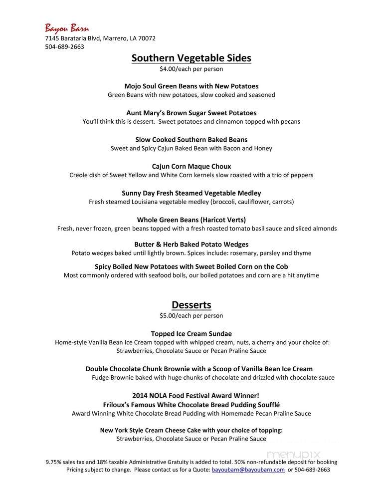 Bayou Barn - Marrero, LA menu_pic