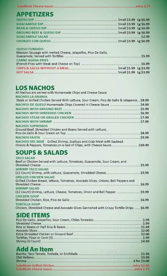 Mi Granja - Chouteau, OK menu_pic