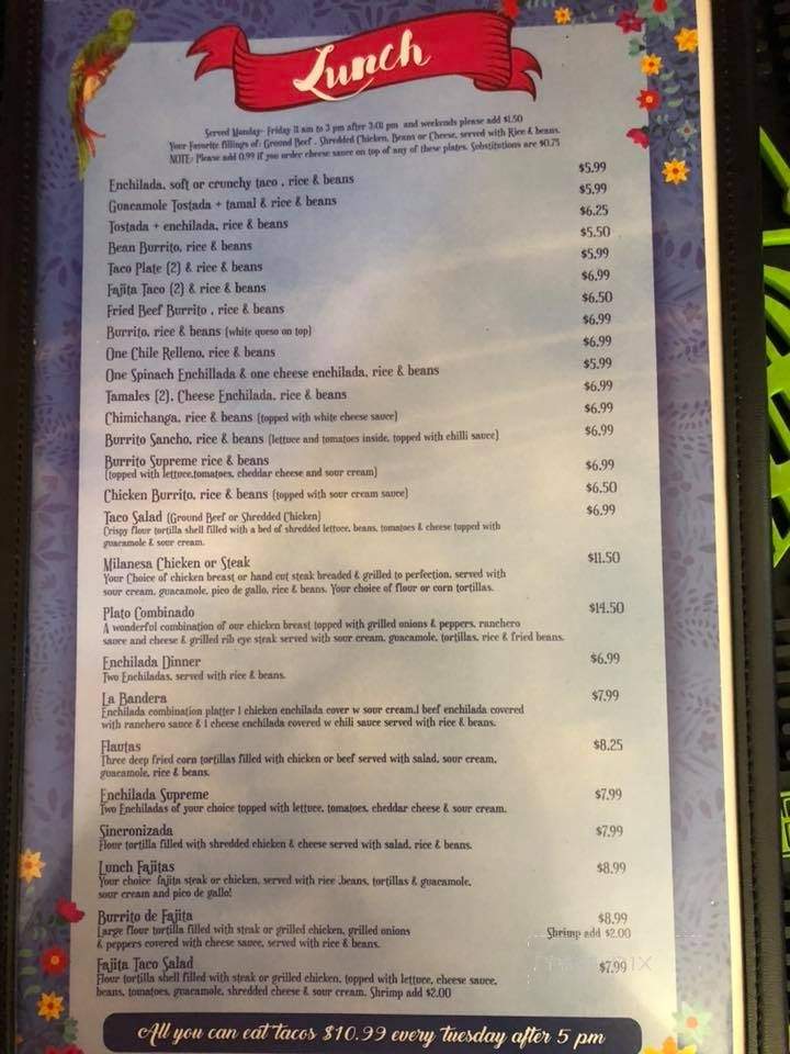 El Sombrero Mexican Grill - Watts, OK menu_pic