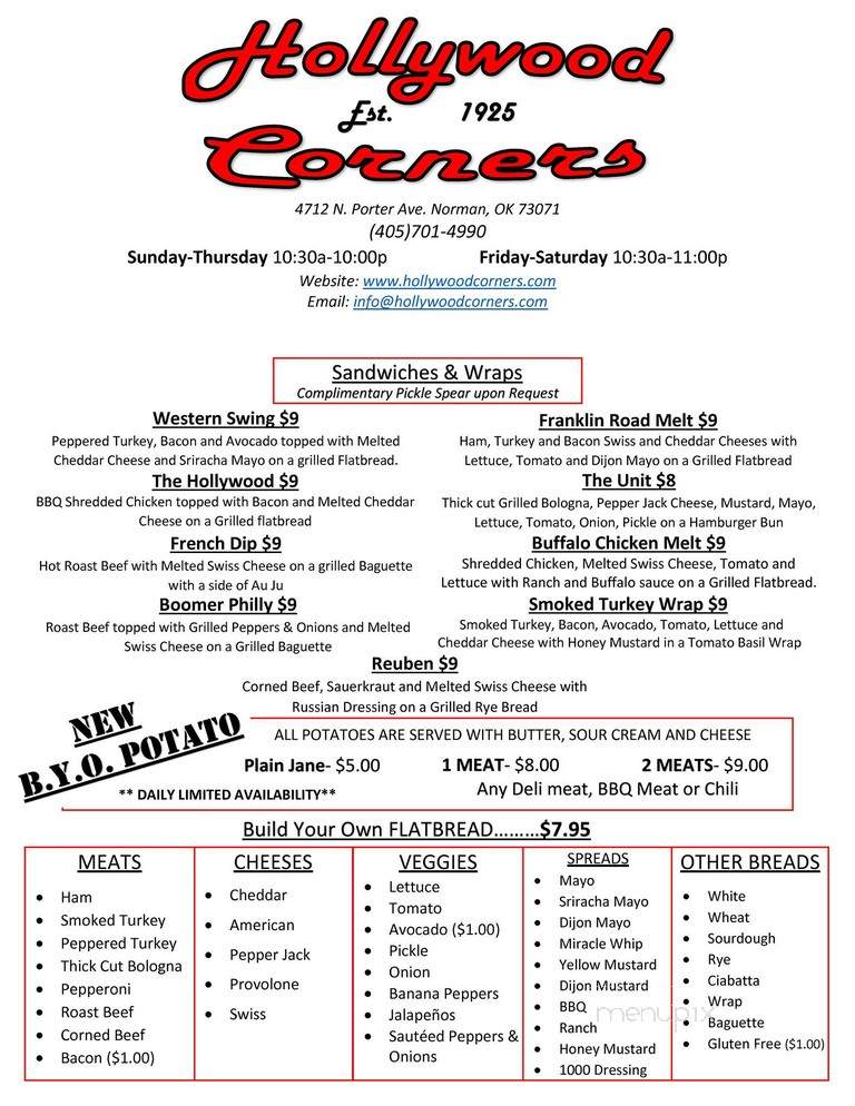 Hollywood Corners - Norman, OK menu_pic