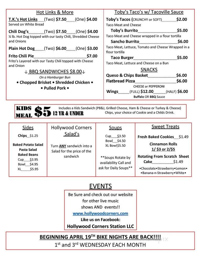 Hollywood Corners - Norman, OK menu_pic