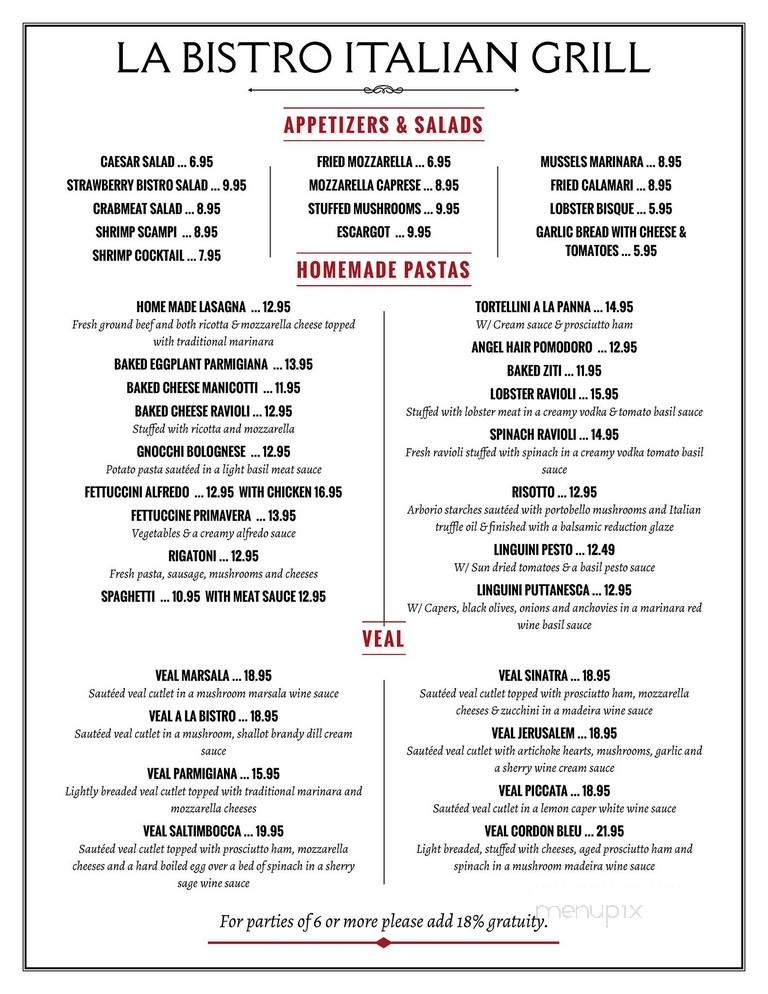 The Bistro - Grapevine, TX menu_pic