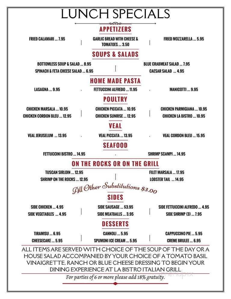 The Bistro - Grapevine, TX menu_pic