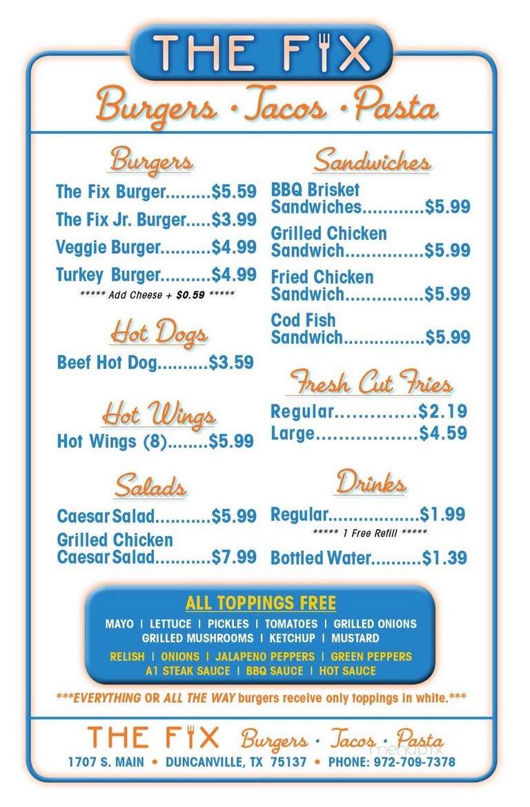 The Fix - Duncanville, TX menu_pic