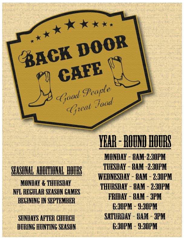 Online Menu Of Back Door Cafe Roosevelt Tx