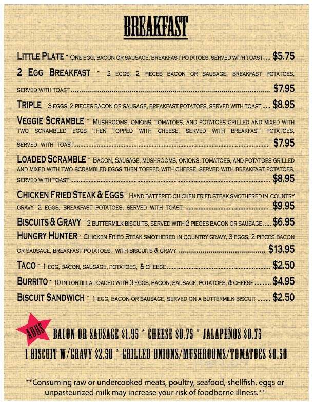 Online Menu Of Back Door Cafe Roosevelt Tx
