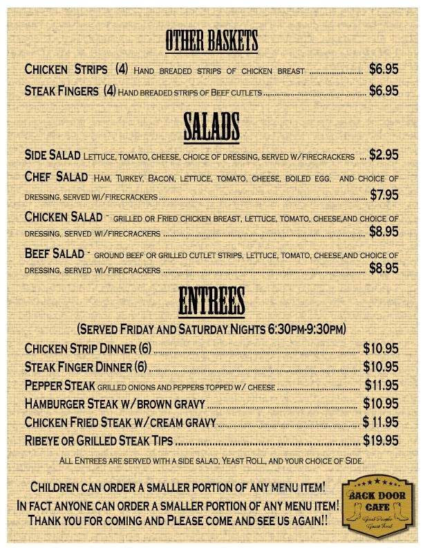Online Menu Of Back Door Cafe Roosevelt Tx
