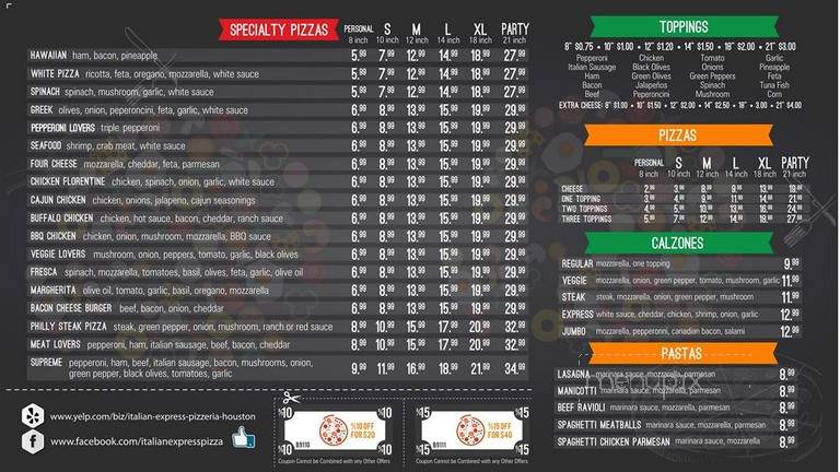 Italian Express Pizzeria - Houston, TX menu_pic