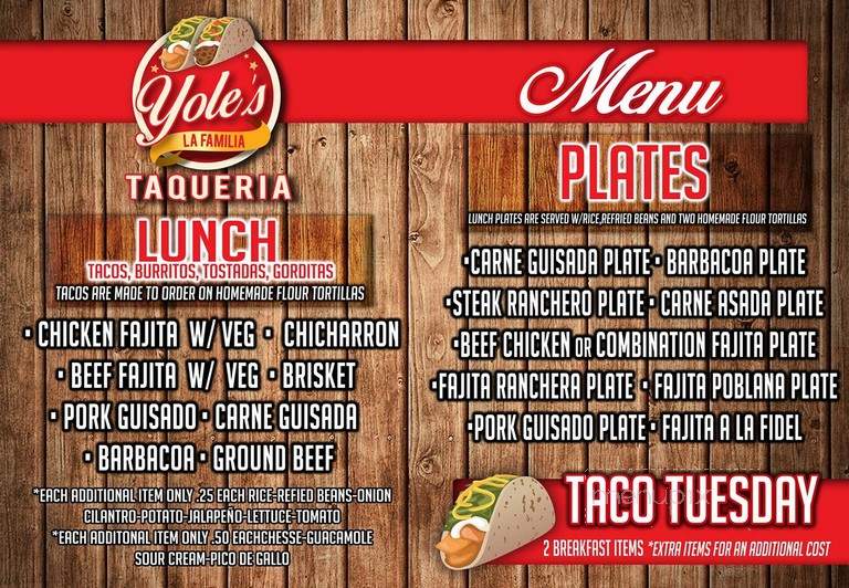 Yole's La Familia Taqueria - College Station, TX menu_pic