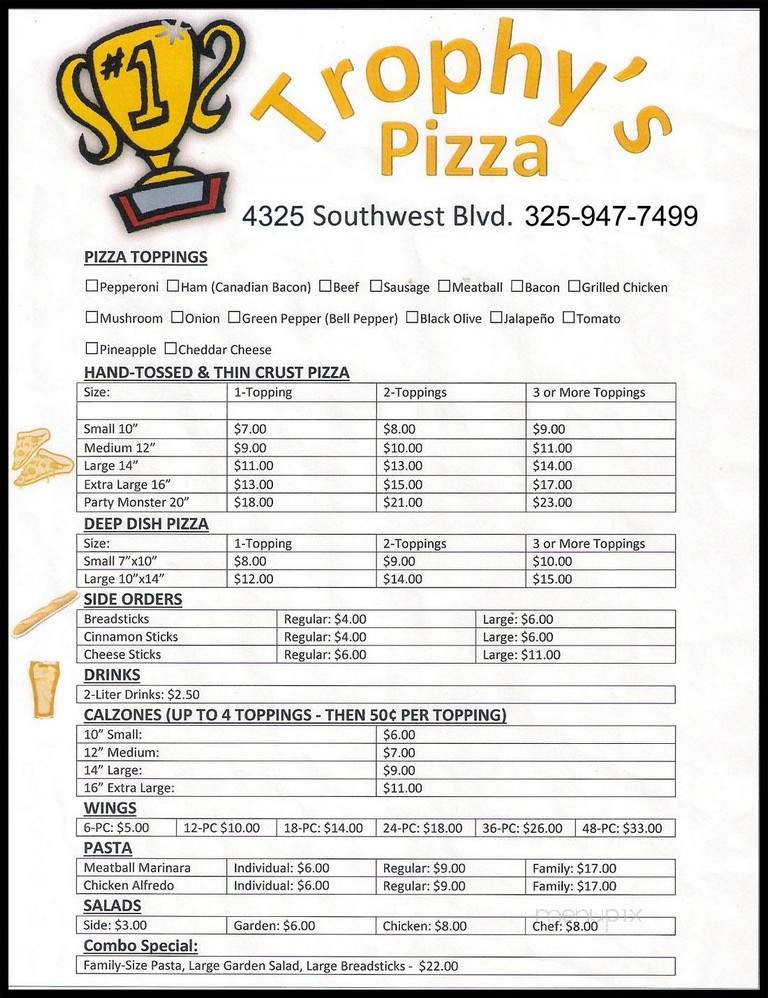 Trophy's Pizza - San Angelo, TX menu_pic