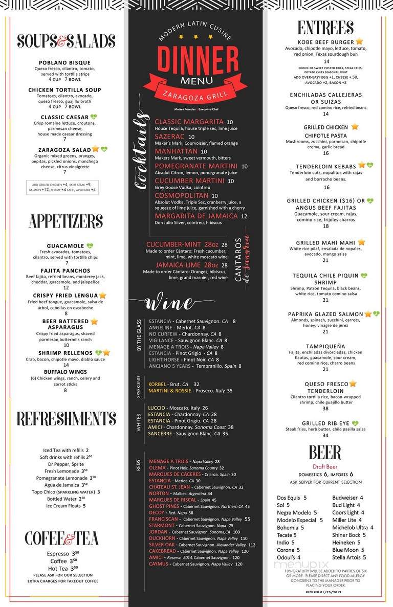 Menu of Zaragoza Grill in Laredo, TX 78040