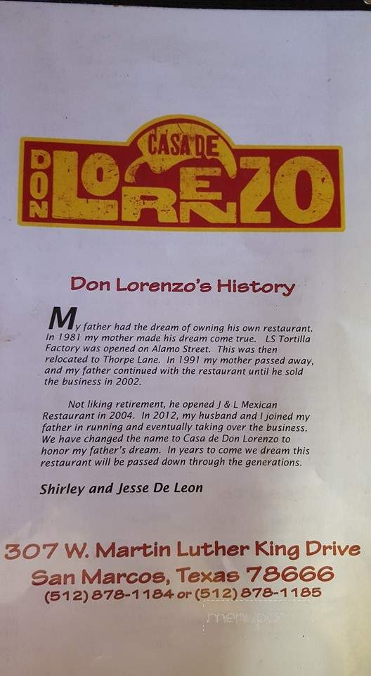 Casa de Don Lorenzo - San Marcos, TX menu_pic