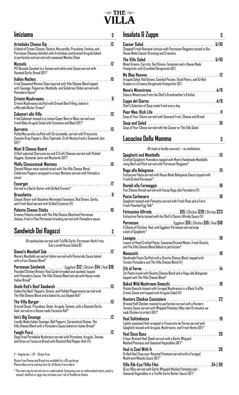 The Villa Palmer Lake - Palmer Lake, CO menu_pic