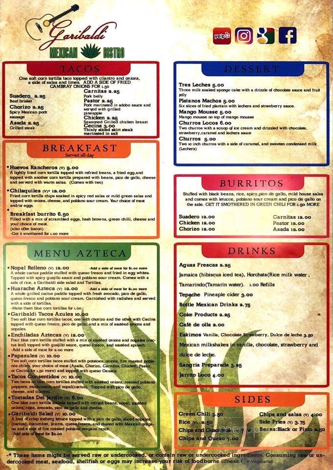 Garibaldi Mexican Bistro - Englewood, CO menu_pic