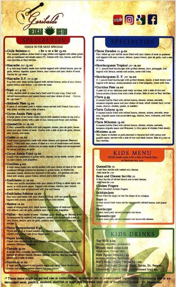 Garibaldi Mexican Bistro - Englewood, CO menu_pic