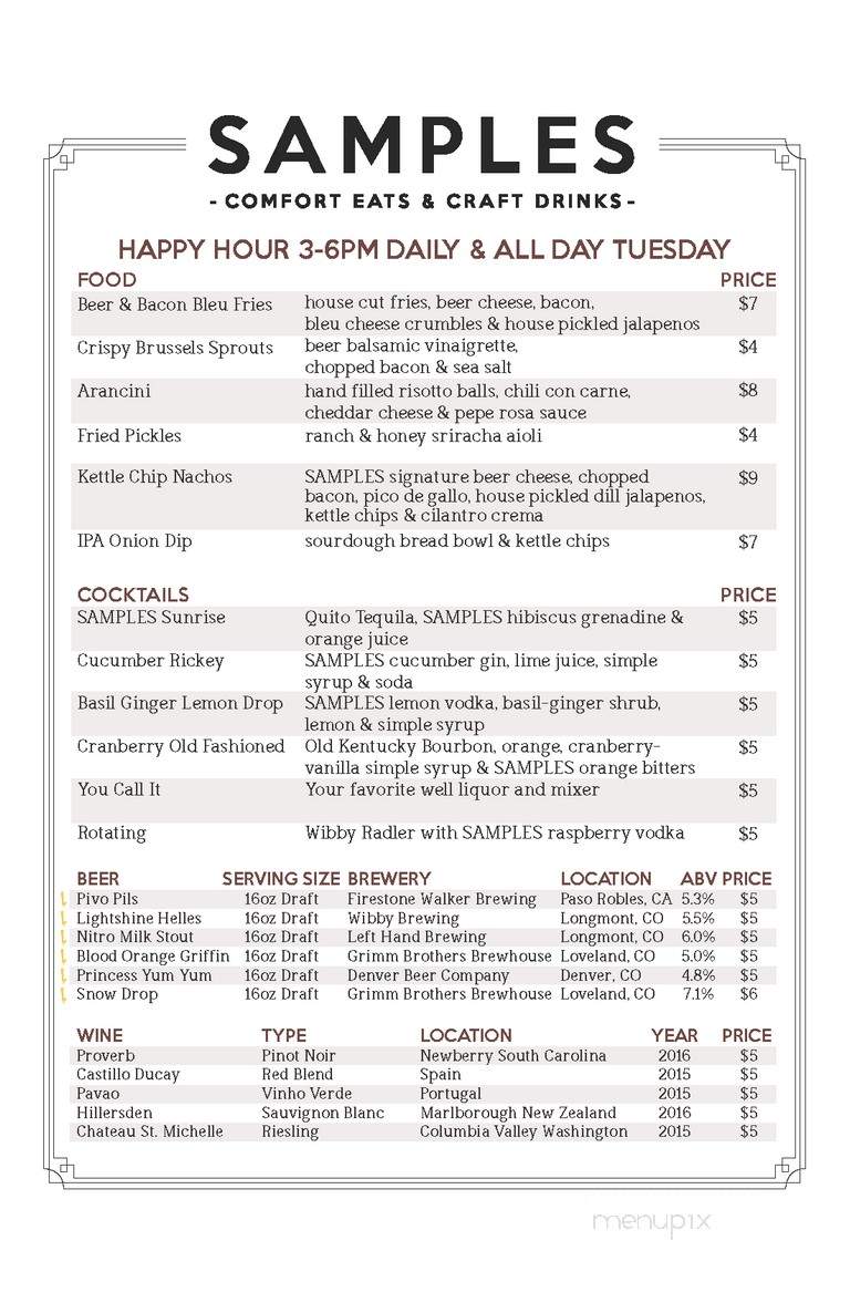 Samples World Bistro - Longmont, CO menu_pic