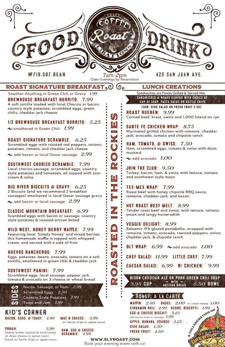 Roast Cafe - Alamosa, CO menu_pic
